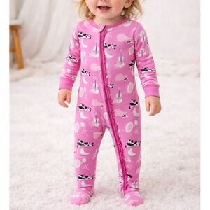 NWT 9-12m KICKEE PANTS Ruffle‎ Bamboo Hey Diddle Diddle Footie Cow Over the Moon